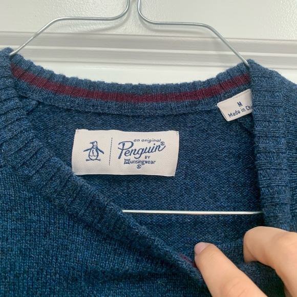 Mens Penguin Lambs Wool Sweater Navy - Picture 2 of 4